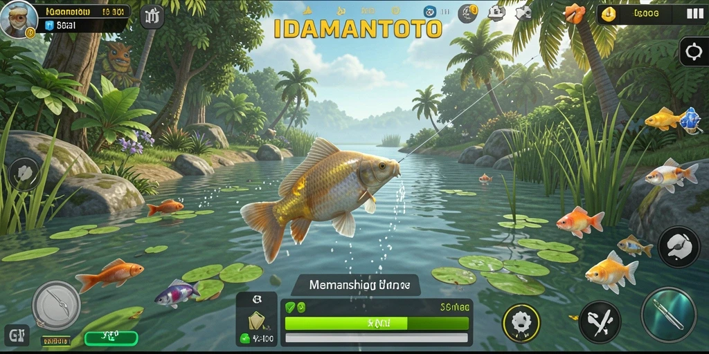 Screenshot gameplay <strong>IDAMANTOTO</strong> yang menampilkan aksi memancing yang mendebarkan.