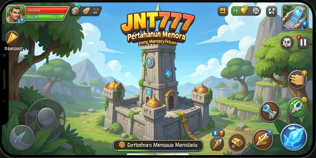 Tangkapan layar JNT777 menunjukkan pertempuran Tower Defense yang intens dan strategis.