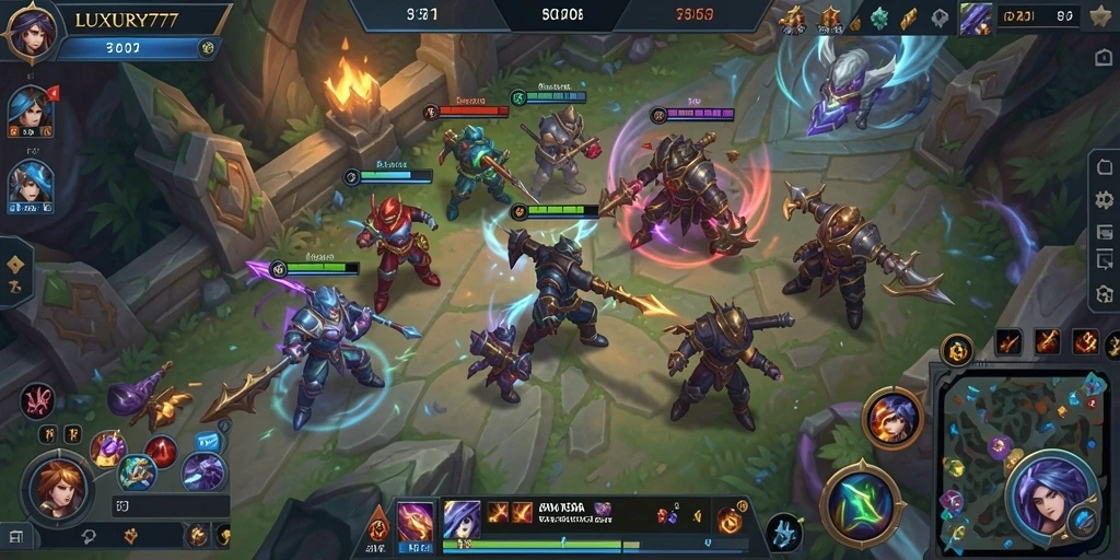 Tangkapan layar dari gameplay seru LUXURY777 yang menunjukkan aksi MOBA.