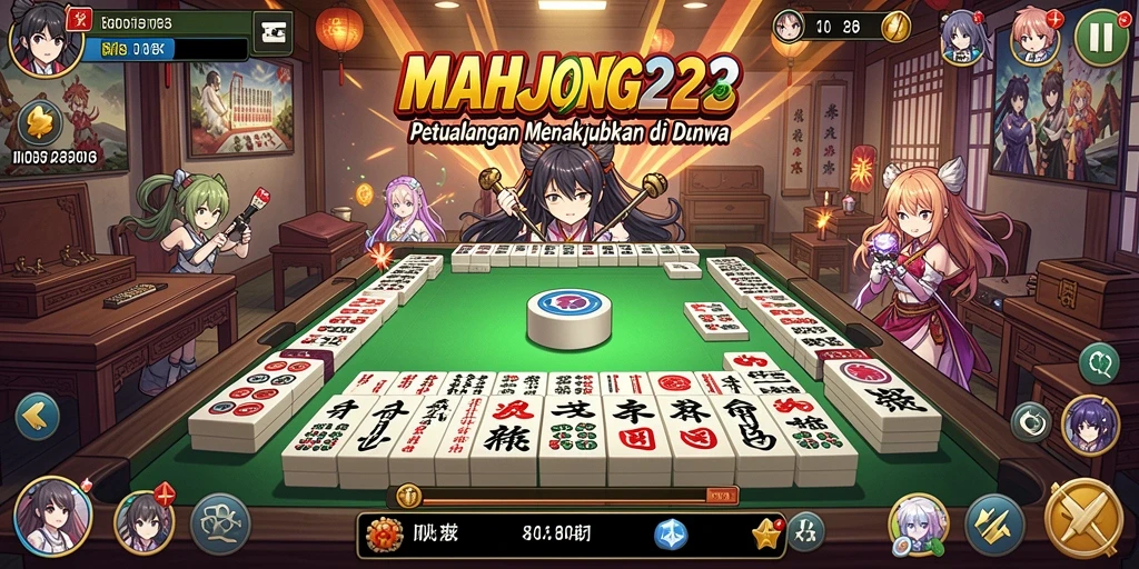 Tampilan gameplay MAHJONG222 yang mendebarkan dengan karakter Anime.