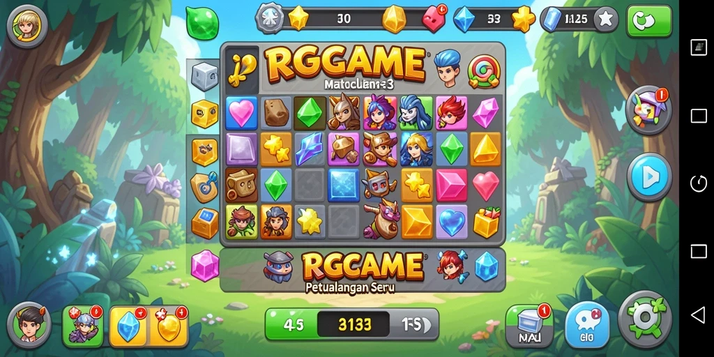 Screenshot gameplay RPGAME yang menunjukkan momen seru dalam Match-3.