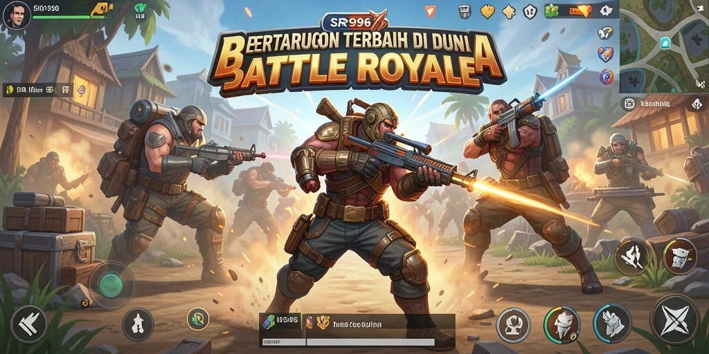 Screenshot utama SR996 menampilkan pertempuran seru dalam lingkungan Battle Royale.