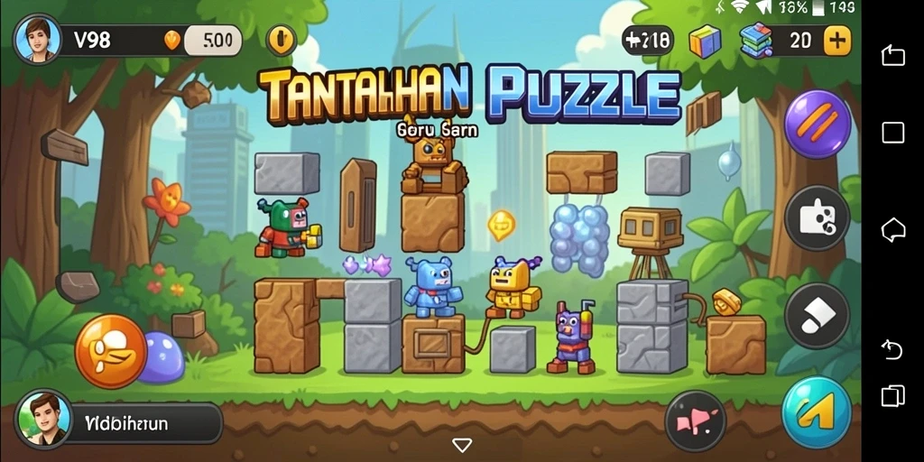 Tampilan gameplay V98 yang penuh warna dan menantang.